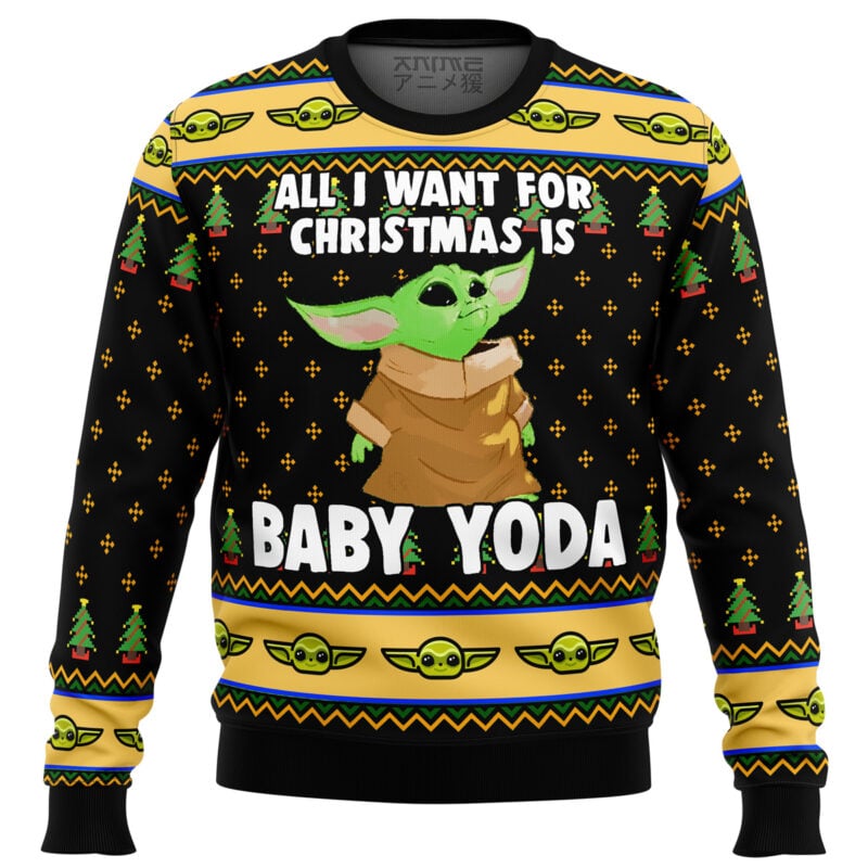 Baby Yoda All I Want Mandalorion Star Wars Premium Ugly Christmas Sweater