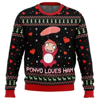 Ponyo Loves Ham Miyazaki Studio Ghibli Ugly Christmas Sweater