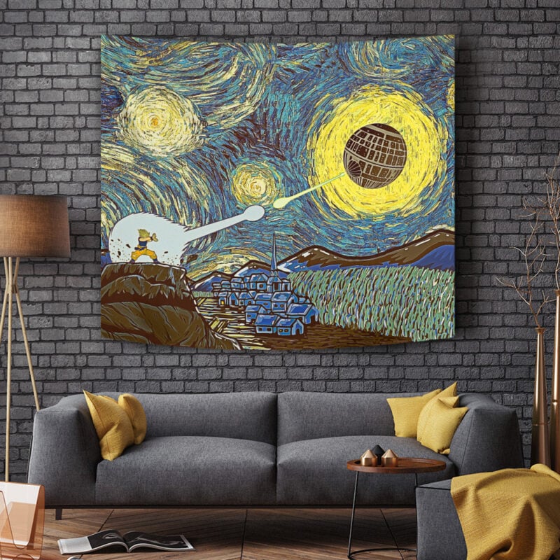 Goku vs Death Star Starry Night Tapestry - Image 3