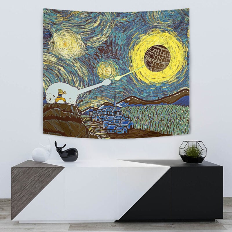 Goku vs Death Star Starry Night Tapestry - Image 4
