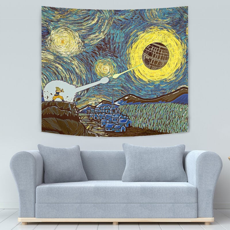 Goku vs Death Star Starry Night Tapestry - Image 5