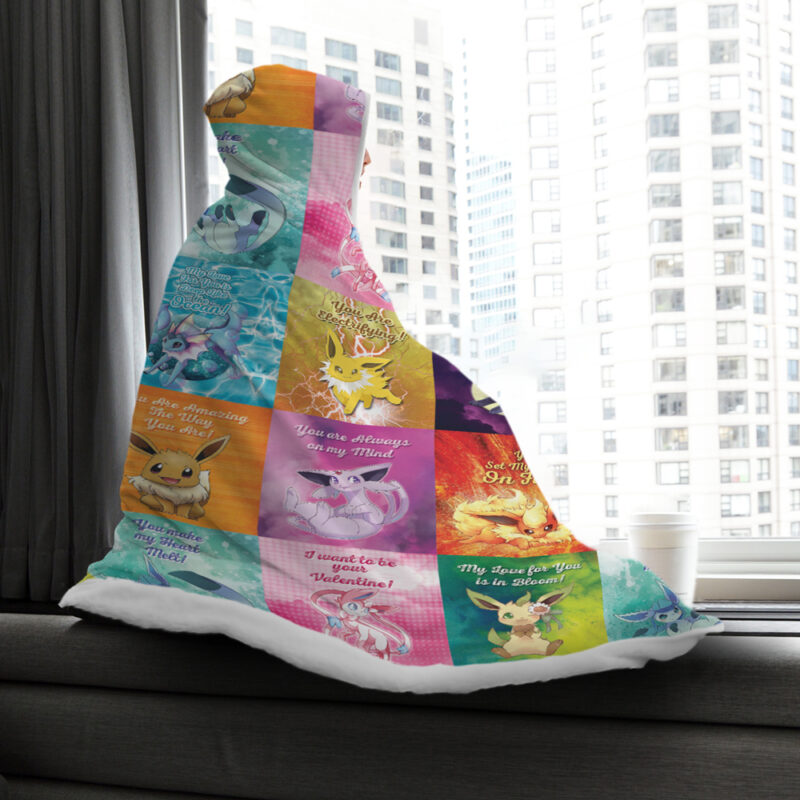 Eeveelutions Love Quotes Pokemon Hooded Blanket - Image 2