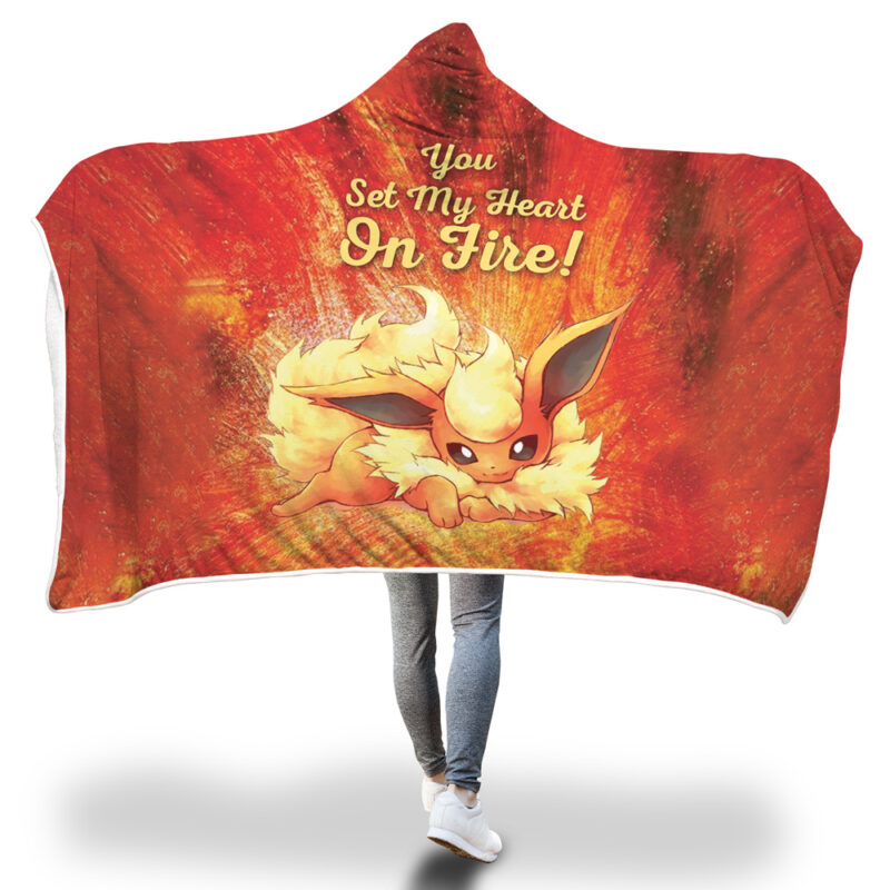 Flareon on Fire Pokemon Hooded Blanket