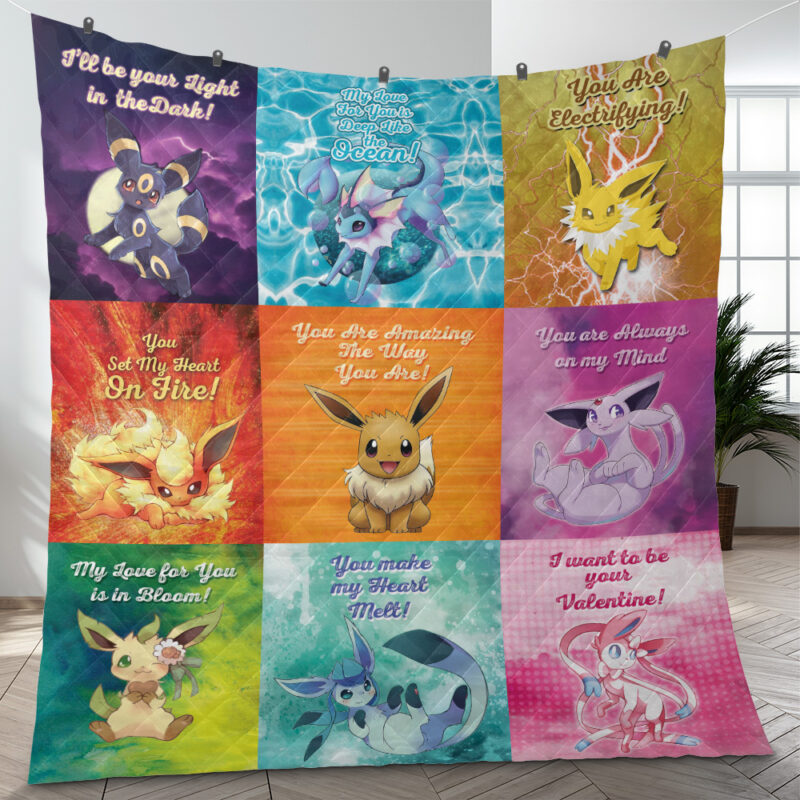 Eeveelutions Love Quotes Pokemon Quilt Blanket