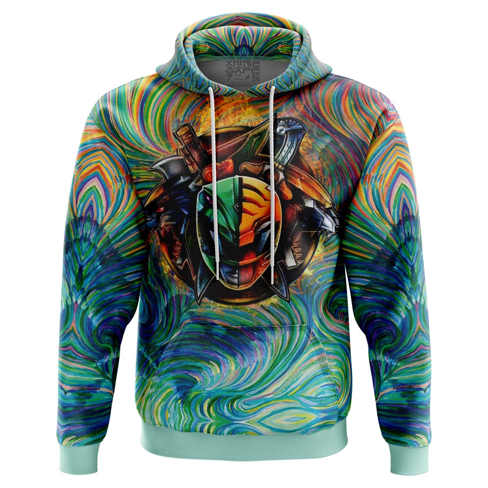 Trippy Green White Power Rangers Hoodie - Anime Ape