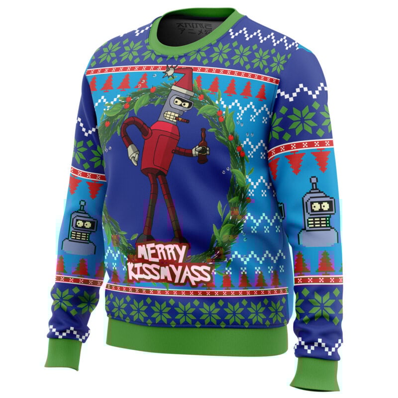 Merry Kissmyass Futurama Ugly Christmas Sweater - Image 2