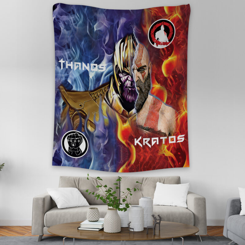 Trippy Thanos and Kratos Marvel Tapestry - Image 2