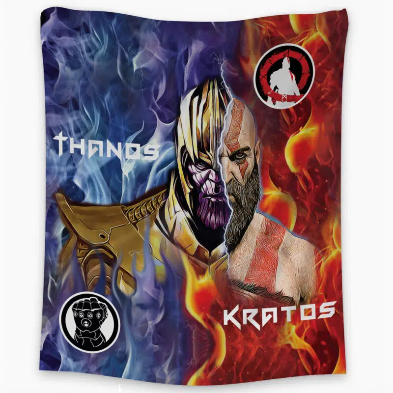 Trippy Thanos and Kratos Marvel Tapestry