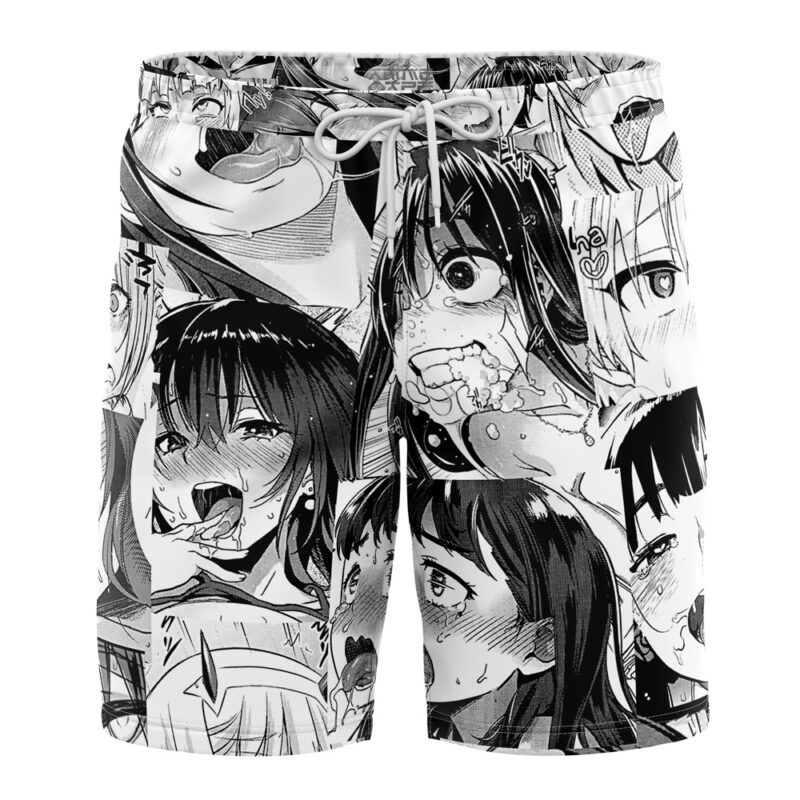 Ahegao Manga Collage Board Shorts Swim Trunks