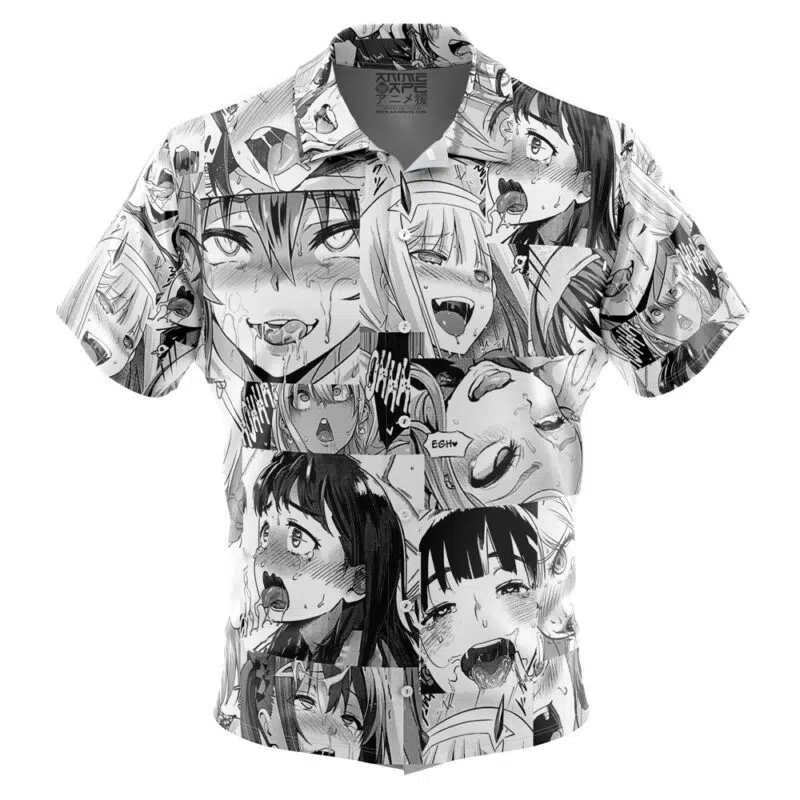 Ahegao Manga Collage Button Up Hawaiian Shirt