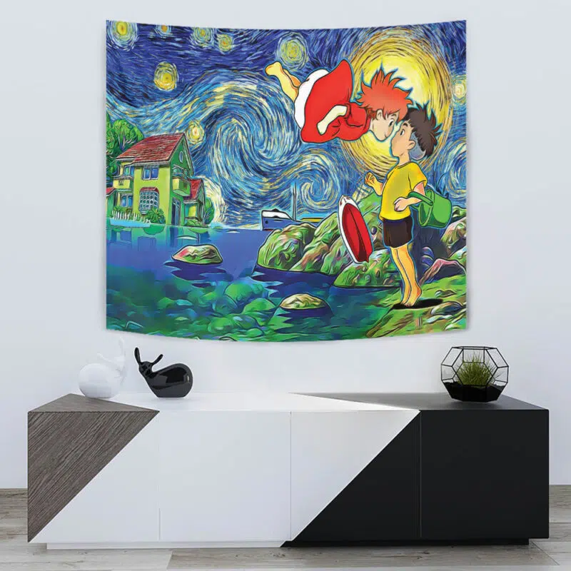 Ponyo Starry Night Studio Ghibli Tapestry - Image 5