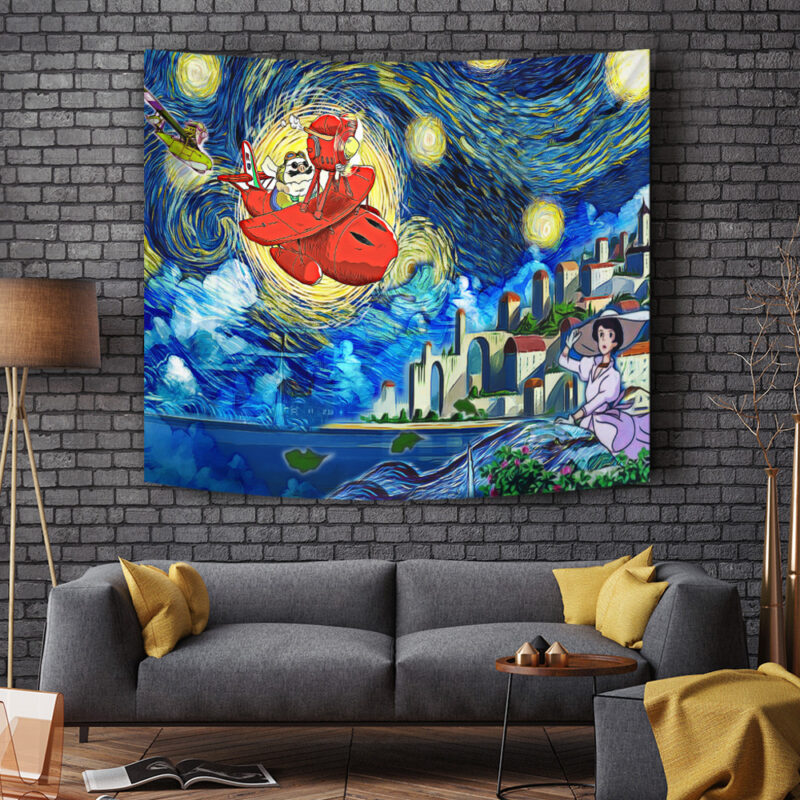 Porco Rosso Starry Night Studio Ghibli Tapestry - Image 6