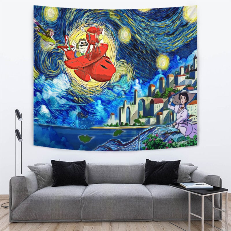 Porco Rosso Starry Night Studio Ghibli Tapestry - Image 2