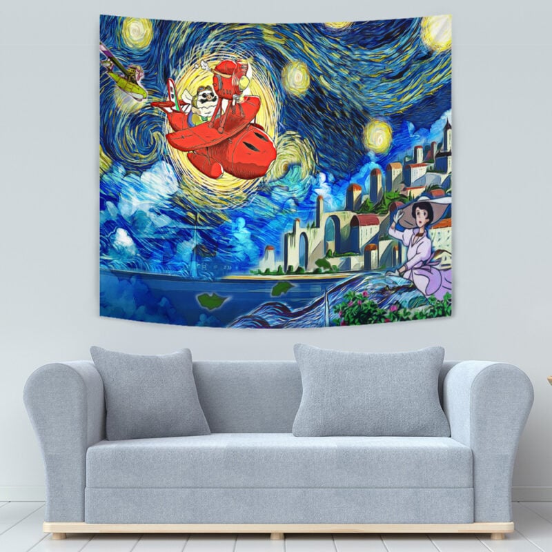 Porco Rosso Starry Night Studio Ghibli Tapestry - Image 3
