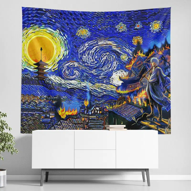 Village on Fire Gintama Starry Night Tapestry