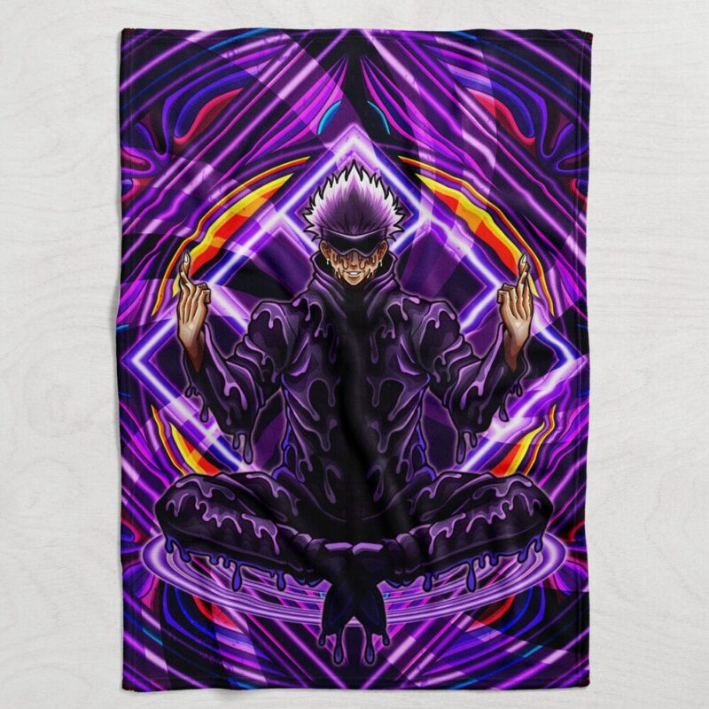 Trippy Meditating Gojo Satoru Jujutsu Kaisen Fleece Blanket - Image 4