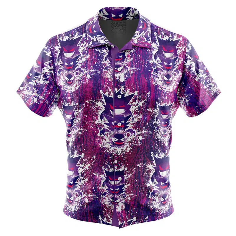 Trippy Ghostly Evolution Ghastly Haunter Gengar Pokemon Button Up Hawaiian Shirt