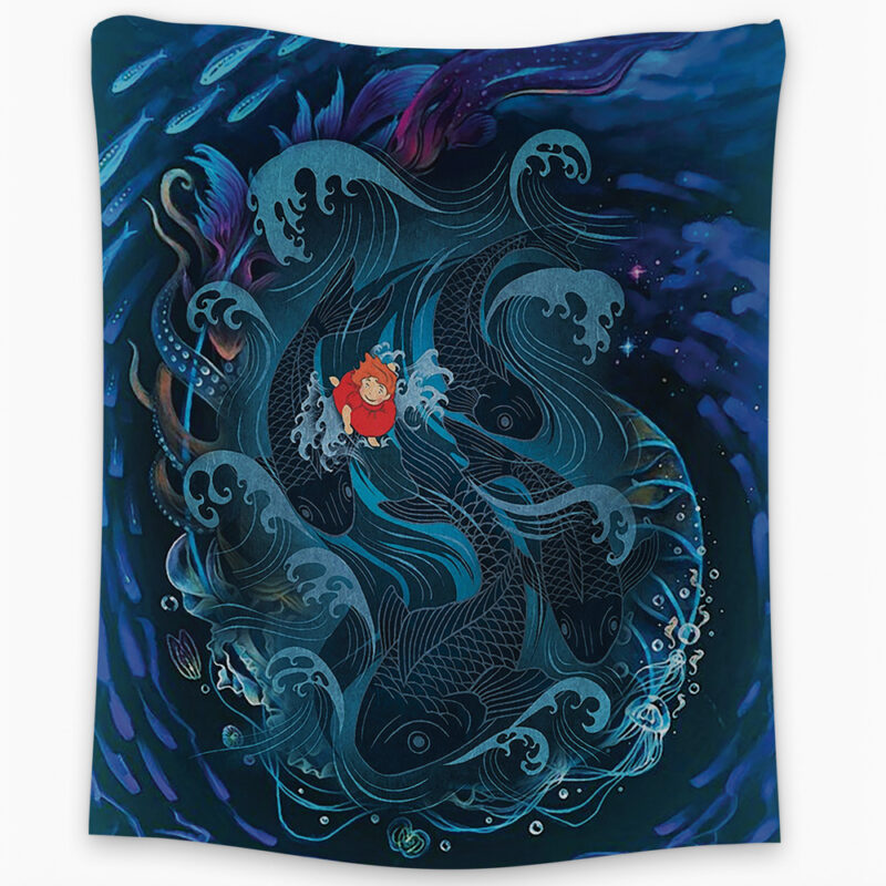 Trippy Sea Creatures Ponyo Studio Ghibli Tapestry - Image 2