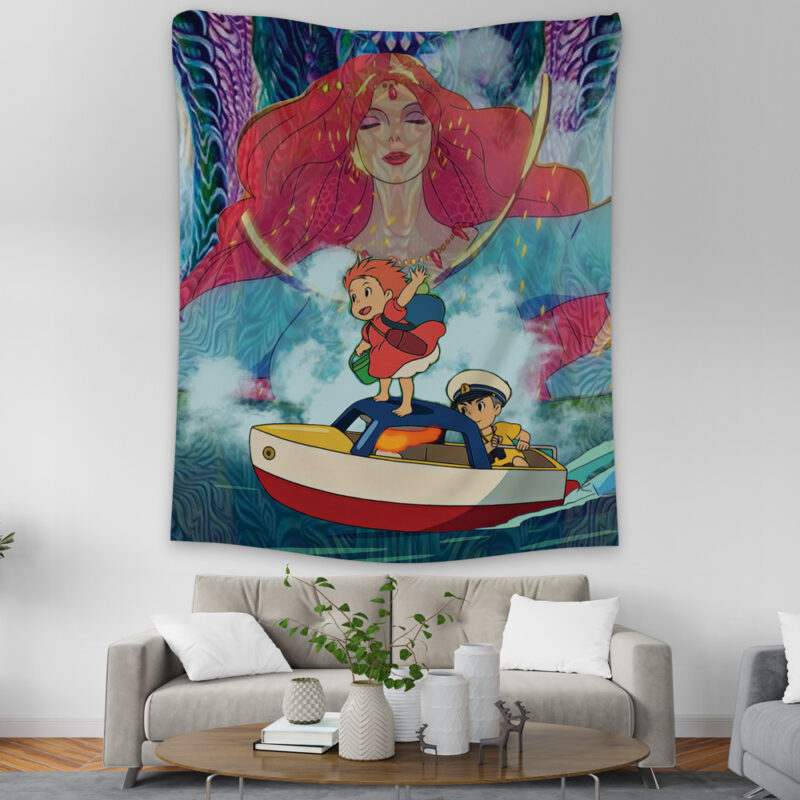 Trippy Ponyo Studio Ghibli Tapestry - Image 3