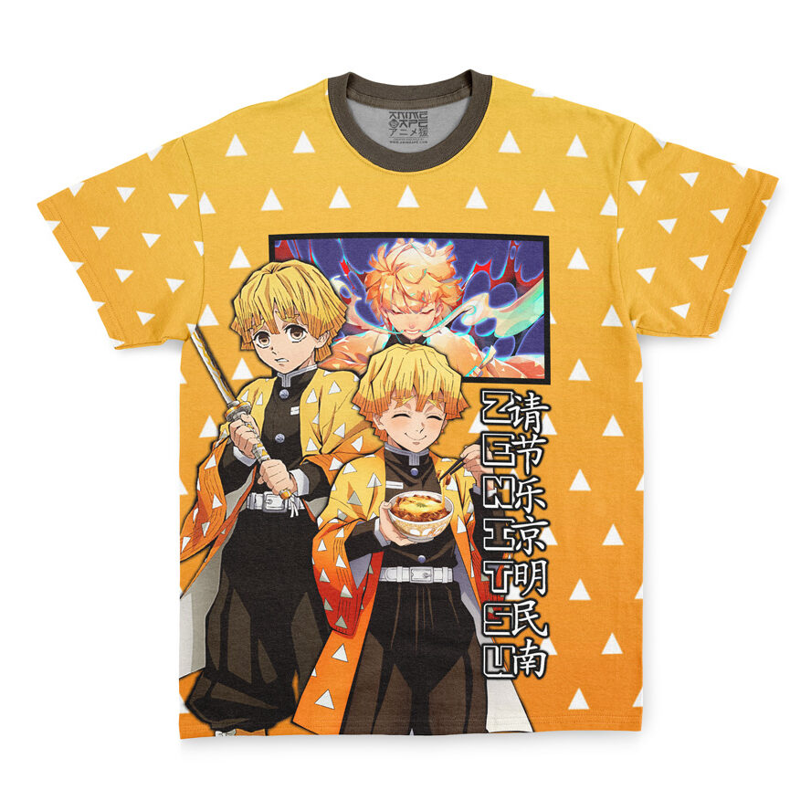 T-shirt Zenitsu Demon Slayer Unisexe - Manches Courtes, Coton, Motif Anime, Pour Otaku Et Cosplay