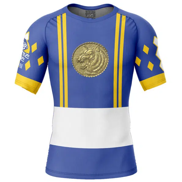 Blue Ranger Ninjetti Mighty Morphin Power Rangers Short Sleeve Rash Guard Compression Shirt