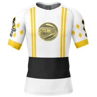 White Ranger Ninjetti Mighty Morphin Power Rangers Short Sleeve Rash Guard Compression Shirt