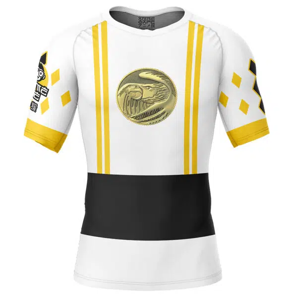 White Ranger Ninjetti Mighty Morphin Power Rangers Short Sleeve Rash Guard Compression Shirt
