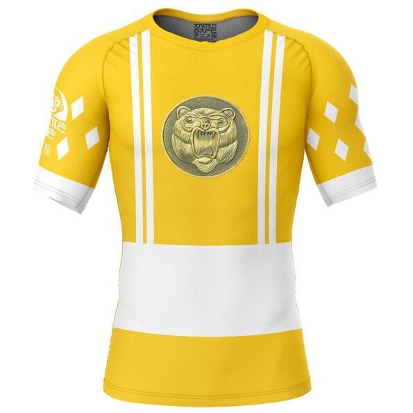 Yellow Ranger Ninjetti Mighty Morphin Power Rangers Short Sleeve Rash Guard Compression Shirt