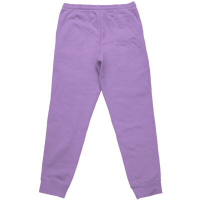 The Killua Zoldyck Hunter x Hunter Streetwear Sweatpants are shown from the back, featuring a plain lavender design with an elastic waistband and cuffs, laid flat on a white background.