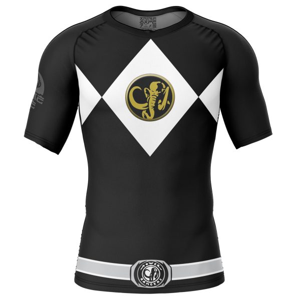 Black Ranger Mighty Morphin Power Rangers Short Sleeve Rash Guard Compression Shirt