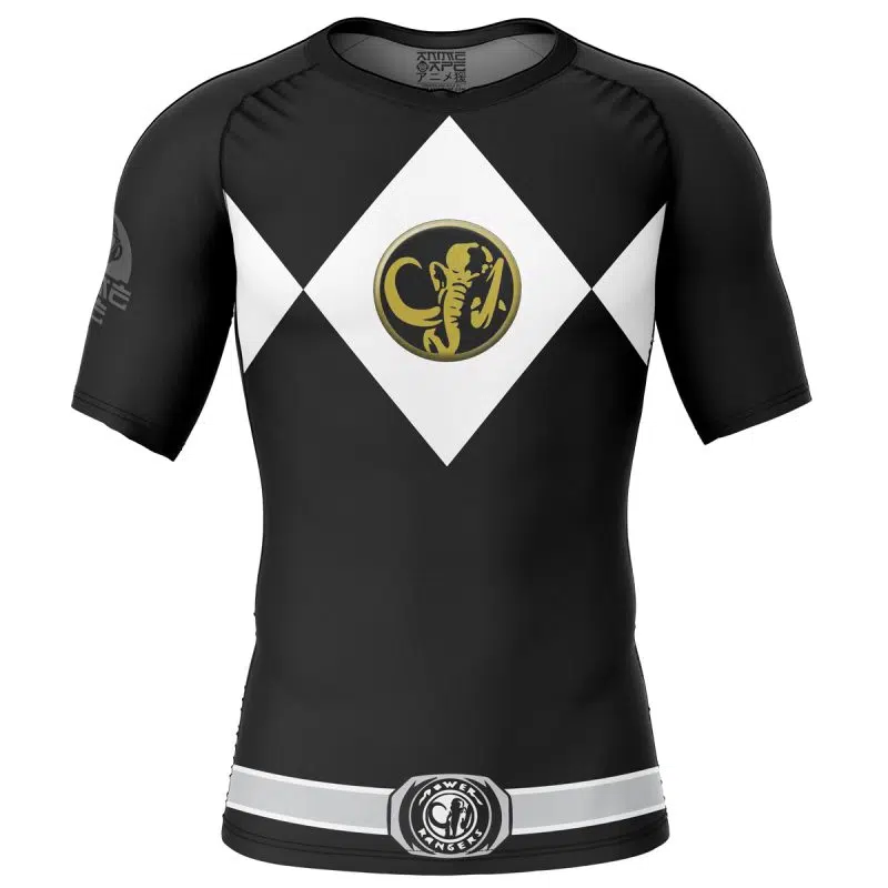 Black Ranger Mighty Morphin Power Rangers Short Sleeve Rash Guard Compression Shirt