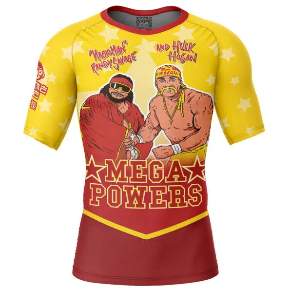 Mega Powers Macho Man and Hulk Hogan Pop Culture Short Sleeve Rash Guard Compression Shirt