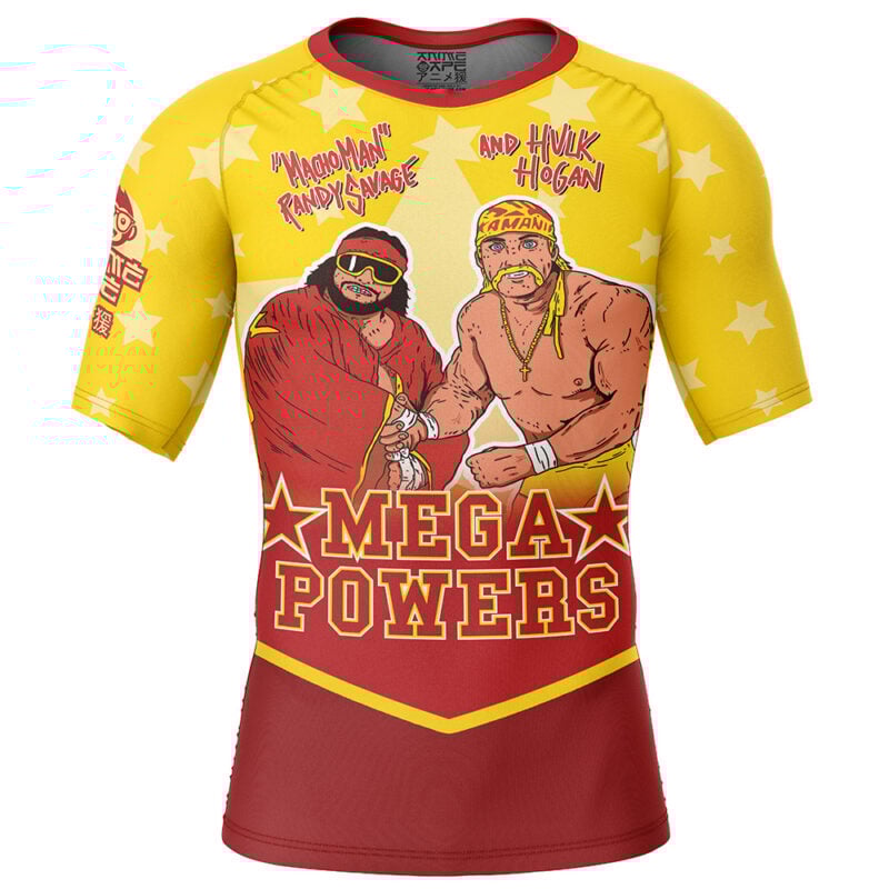 Mega Powers Macho Man and Hulk Hogan Pop Culture Short Sleeve Rash Guard Compression Shirt