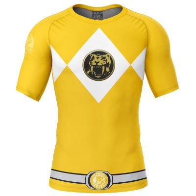 Yellow Ranger Mighty Morphin Power Rangers Short Sleeve Rash Guard Compression Shirt