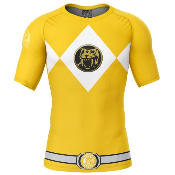 Yellow Ranger Mighty Morphin Power Rangers Short Sleeve Rash Guard Compression Shirt