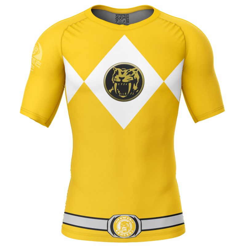 Yellow Ranger Mighty Morphin Power Rangers Short Sleeve Rash Guard Compression Shirt