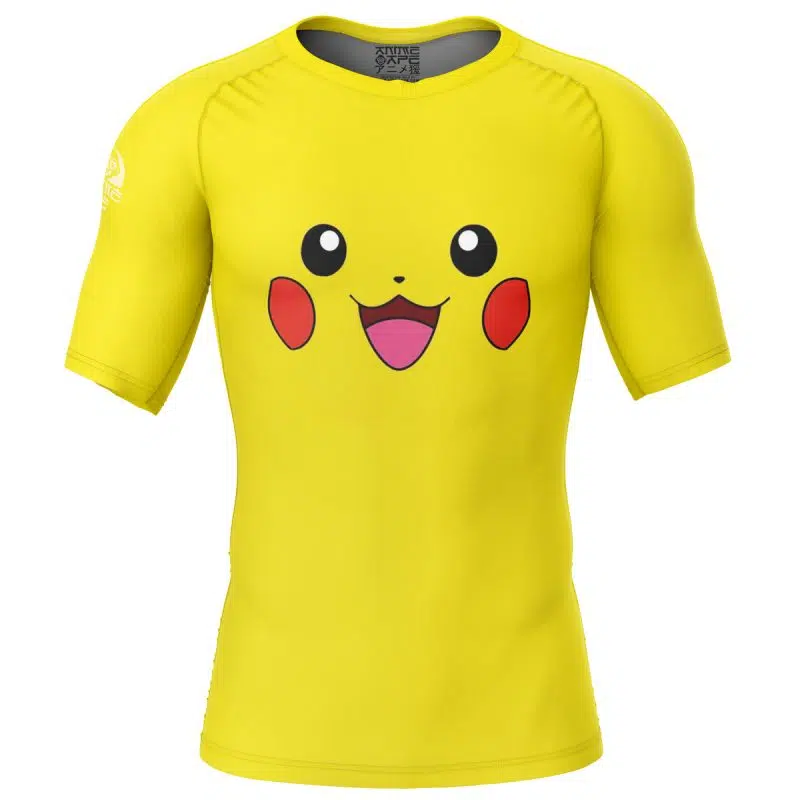 Pikachu face Pokemon Short Sleeve Rash Guard Compression Shirt