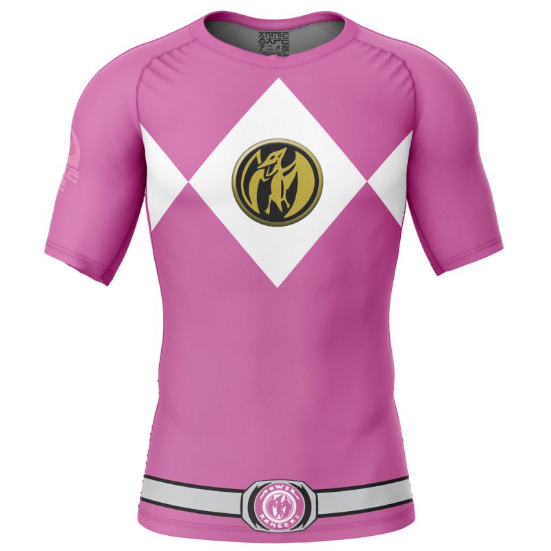 Pink Ranger Mighty Morphin Power Rangers Short Sleeve Rash Guard Compression Shirt