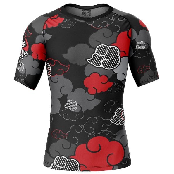 Black Aloha Akatsuki Naruto Short Sleeve Rash Guard Compression Shirt