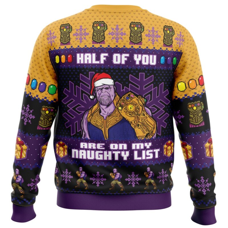 Half of You Are On The Naughty List Thanos Marvel Ugly Christmas Sweater - Image 2