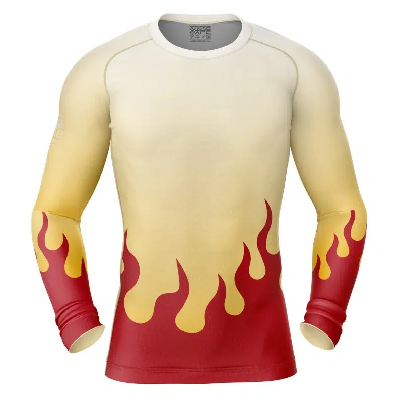 Kyojuro Demon Slayer Long Sleeve Rash Guard Compression Shirt