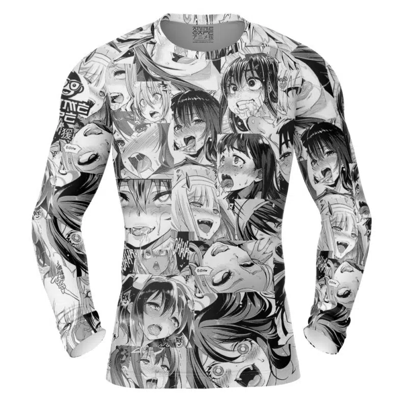 Manga Ahegao Long Sleeve Rash Guard Compression Shirt