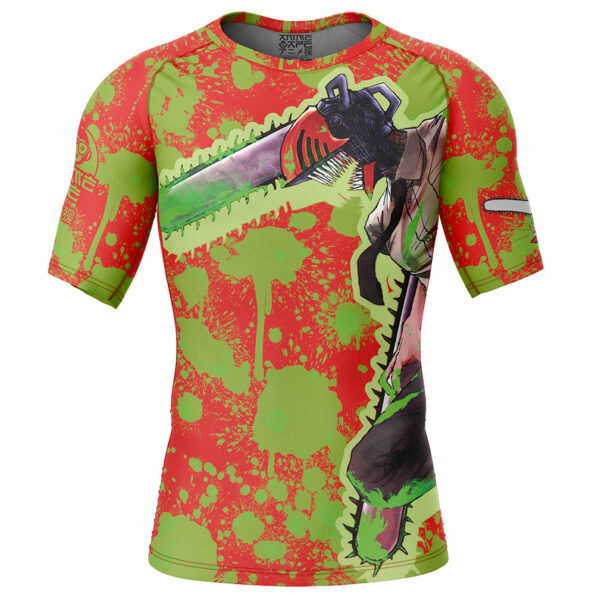 Denji Chainsaw Man Short Sleeve Rash Guard Compression Shirt