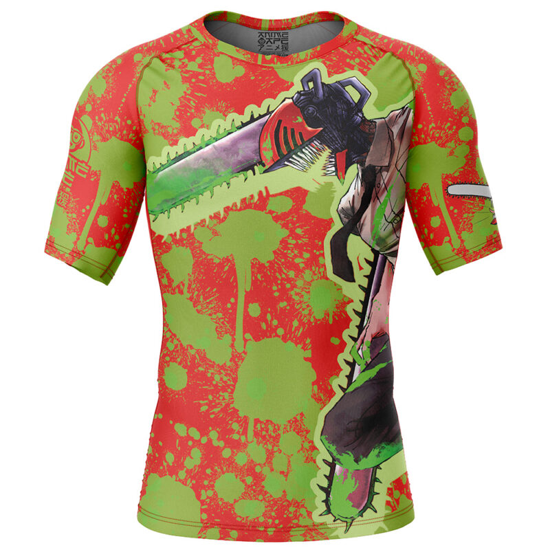 Denji Chainsaw Man Short Sleeve Rash Guard Compression Shirt