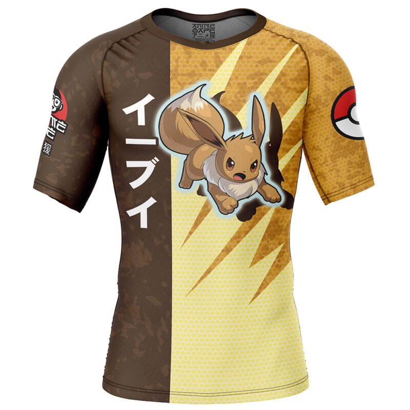 Eevee Attack Pokemon Short Sleeve Rash Guard Compression Shirt