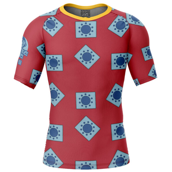 Luffy Wano pattern One Piece Short Sleeve Rash Guard Compression Shirt