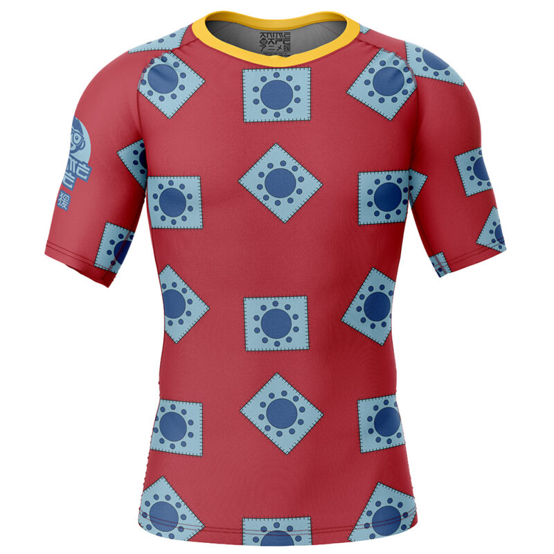 Luffy Wano pattern One Piece Short Sleeve Rash Guard Compression Shirt