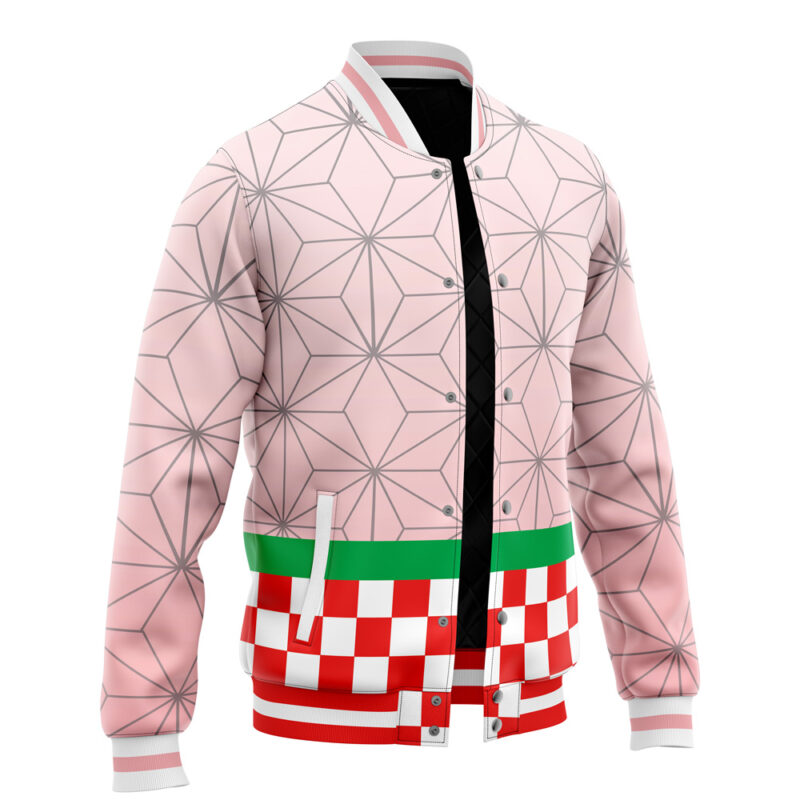 Nezuko Kamado Pattern Demon Slayer Varsity Jacket - Image 2