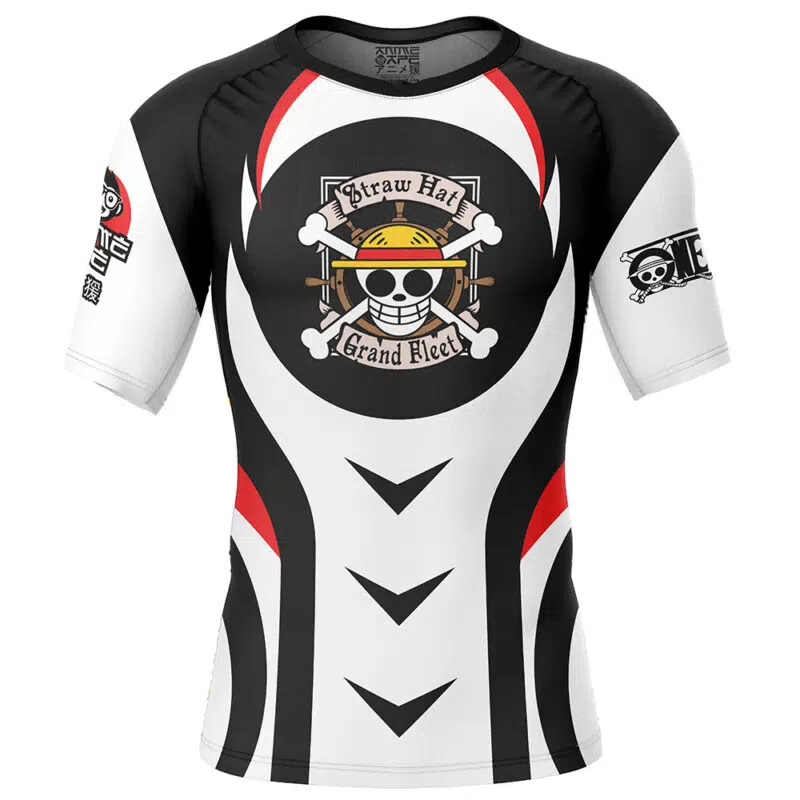 Straw Hat One Piece Short Sleeve Rash Guard Compression Shirt