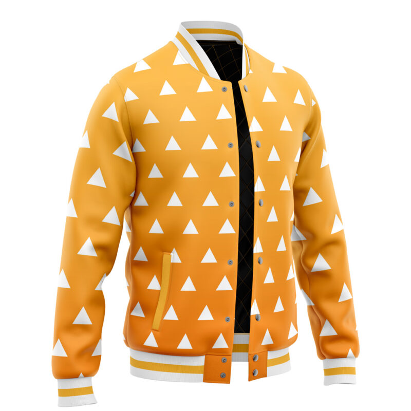 Zenitsu Agatsuma Pattern Demon Slayer Varsity Jacket - Image 2